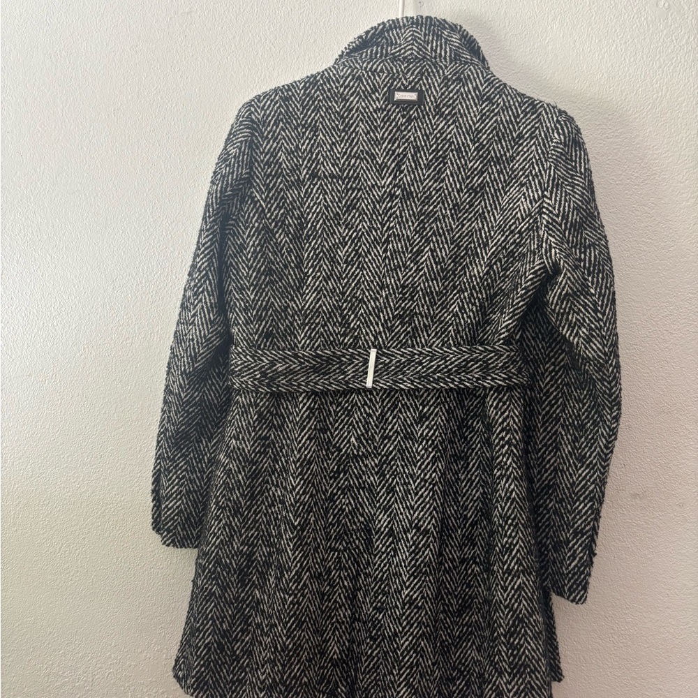 Calvin Klein Black and White Coat with Belted Waist